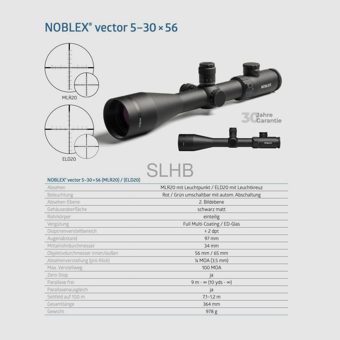 Noblex Serie Vector 5-30x56/ R1/8 MOA Klick MLR20 Absehen - neuwertig - Baugleich Vixen ARTES 5-30x56 