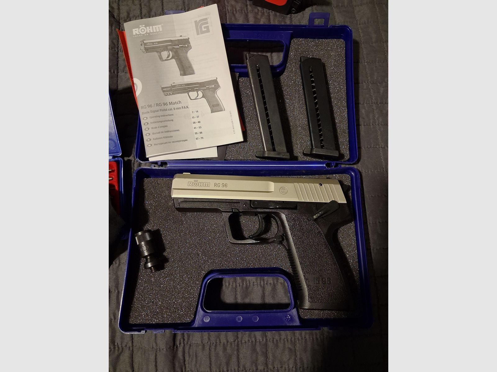 Röhm RG 96 Nickel mit 2 Magazinen, Holster, Reinigungsset und 50 Schuss Munition , Bild 1 von 14