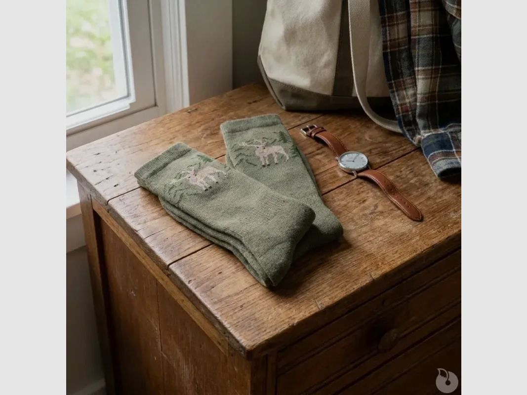2 Paar Jagdsocken khaki mit Enten-/Hirschmotiv, Bild 6 von 12