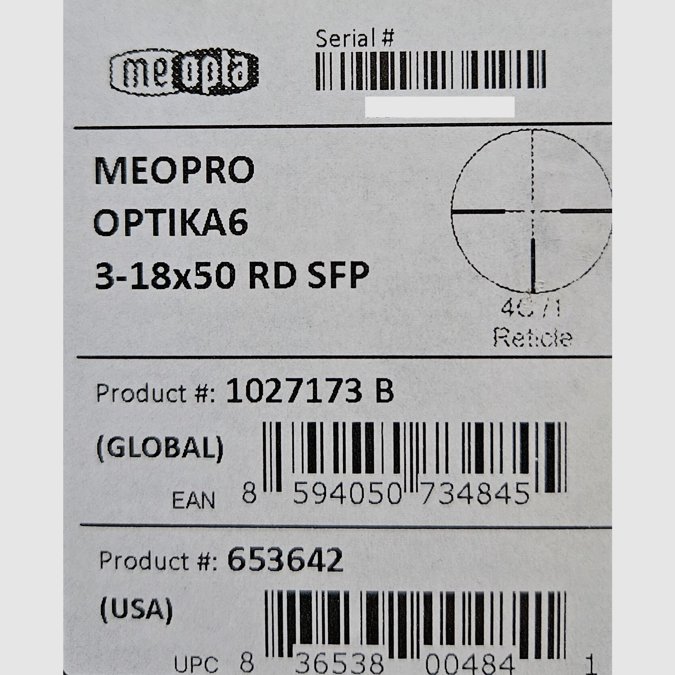 Scope Meopta MeoPro OPTIKA6 3-18x50 RD SFP Reticle 4C LP - New merchandise from specialist trade -