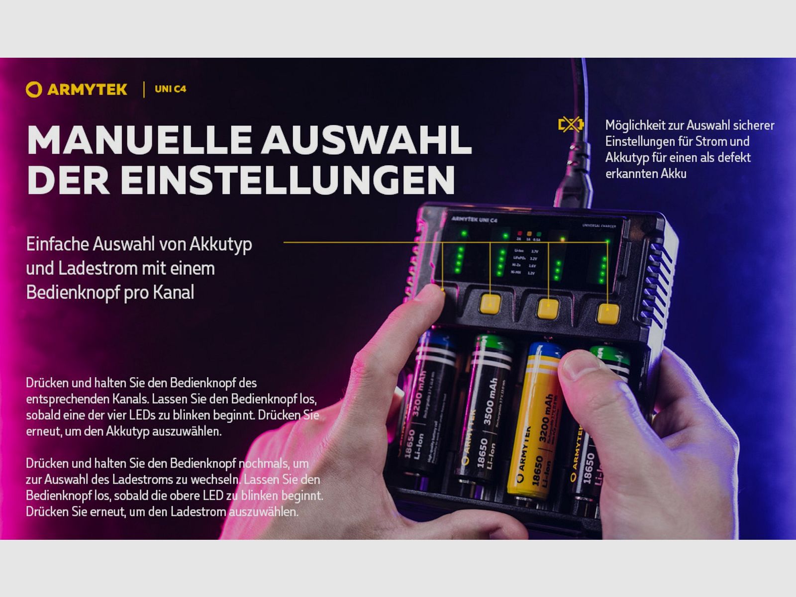 Ladegerät | Armytek Uni C4 Plug type C + Fahrzeugadapter, Bild 9 von 12