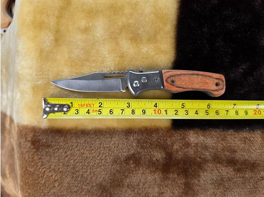 Coltello pieghevole compatto con guancette in legno vero e clip da cintura – coltello tascabile EDC
