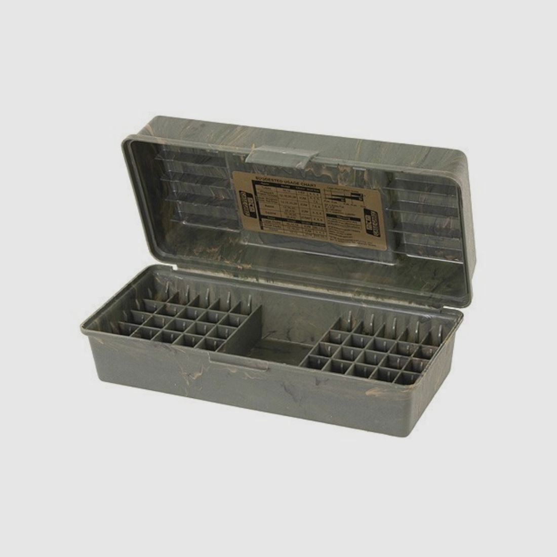 MTM Shotgun Shell Box SF-50-20-09 wild camo with carrying handle for 50 shotgun shells .20