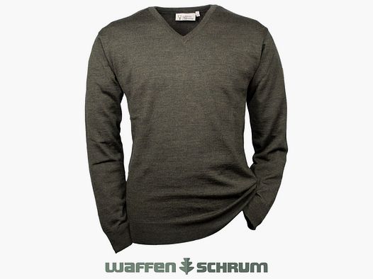 Hubertus Pullover V-hals Merino Olijf/bruin