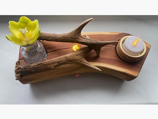 Tischdeko Deko Beleuchtung Vase Geweihstangen Holz