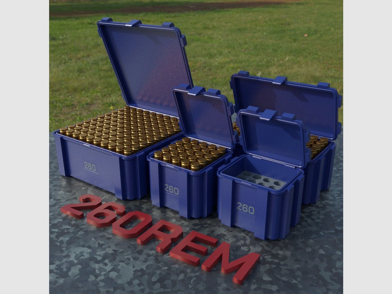 Filamelt ammunition box / .260 Remington / 'flip lid' / cartridge box, ammo box