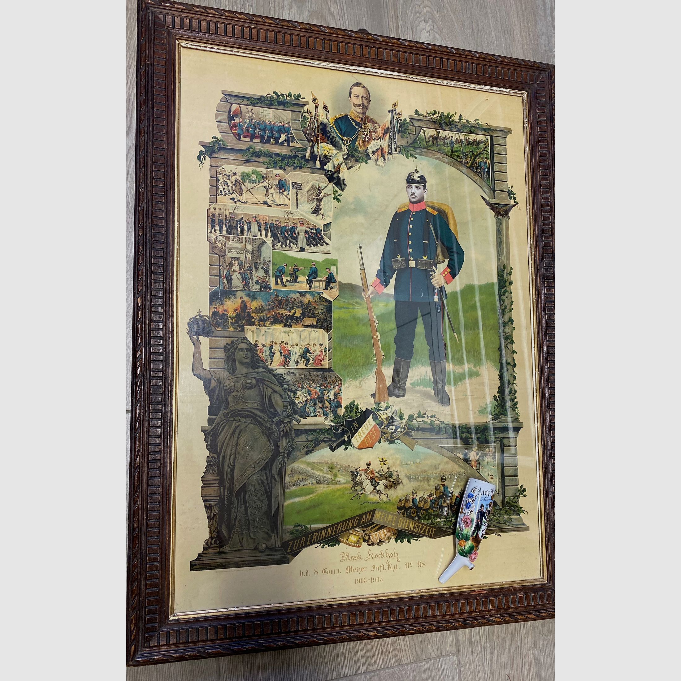 Tête de pipe et image de réserviste, pipe de réserviste, porcelaine, réservistes, bois de manteau 1905