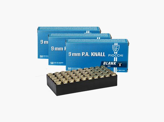 Platzpatronen Fiocchi 9 mm. Drei Packungen zu 50 Stk.