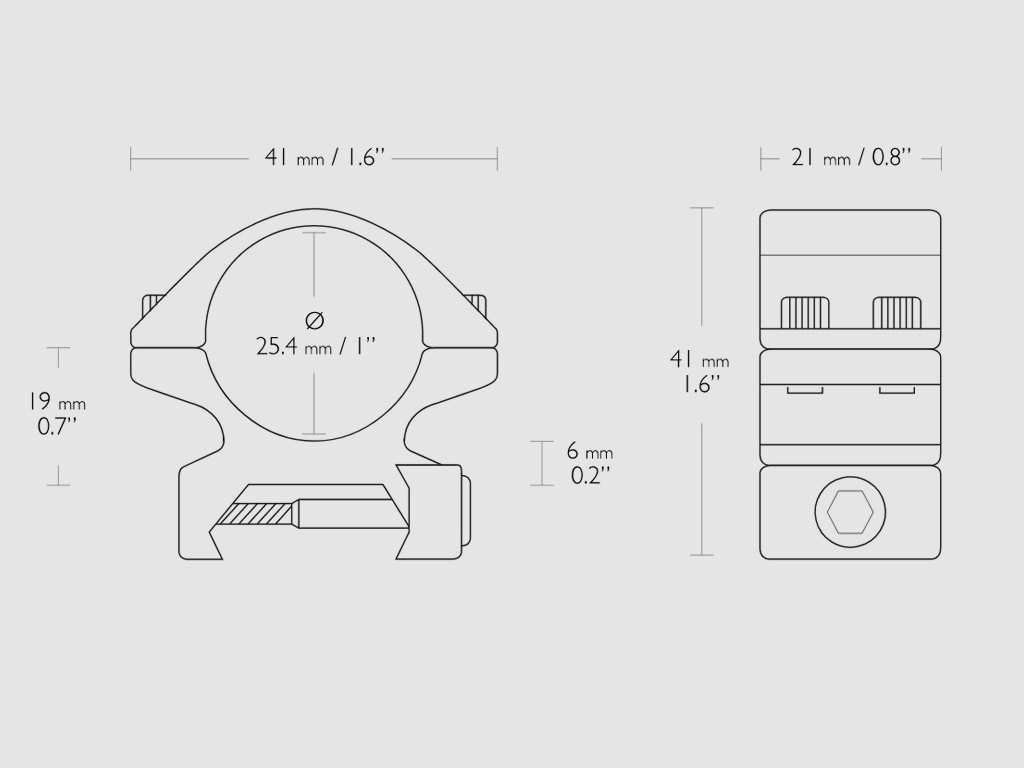 Zielfernrohr-Ringmontagen Hawke Match Mount 1 Zoll flach HĂ¶he bis Mitte Ring 19 mm 2-teilig fĂĽr Weaver- Picatinnyschiene