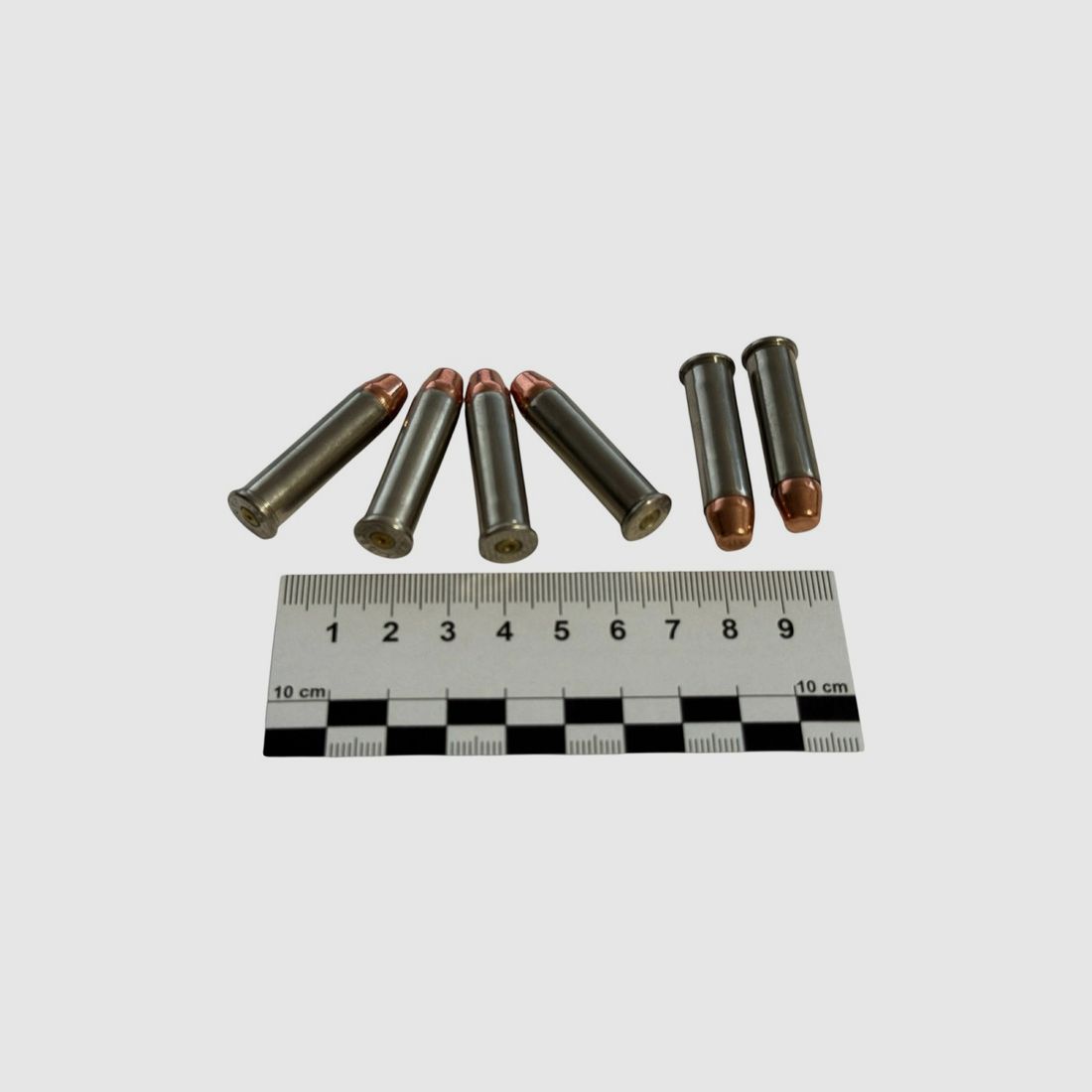 6 pcs. Désarmement calibre .357 Magnum en version tout métal S&W en douille nickelée
