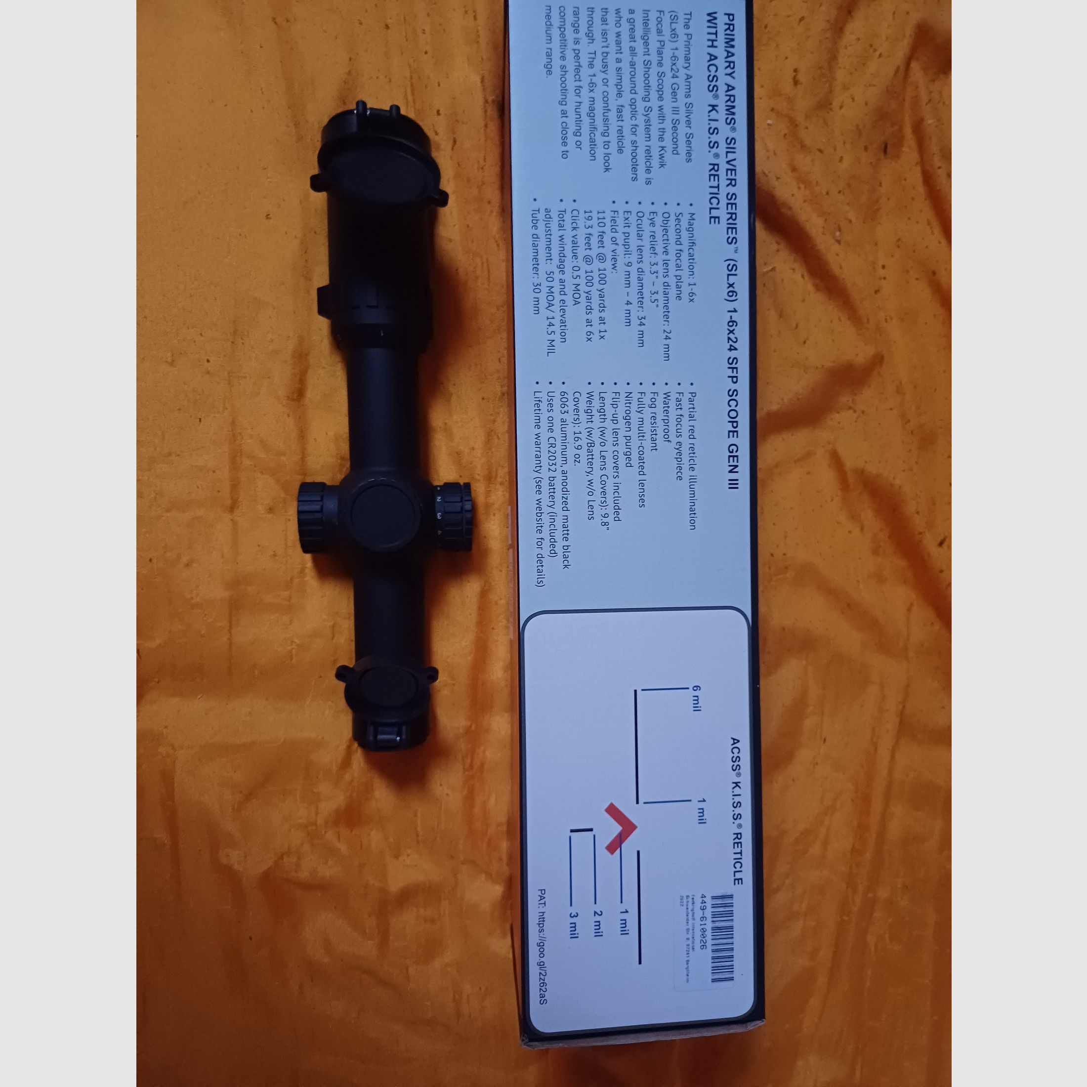 Selling Primary Arms Slx6 1-6x24 scope with ACSS K.I.S.S.