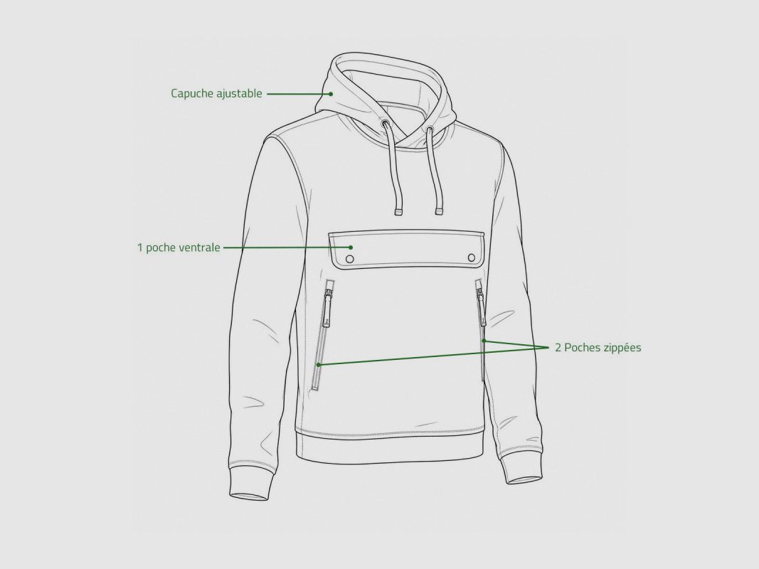 Khaki Hoodie Percussion - Warme Fleecevoering, afbeelding 5 van 6