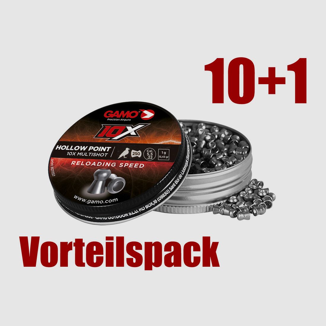 Vorteilspack 10+1 Hohlspitz Diabolos Gamo 10X Hollow Point Kaliber 5,5 mm 1,0 g glatt 11 x 250 StĂĽck