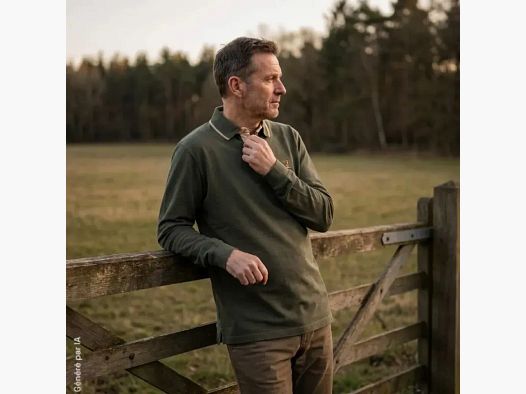 Polo Percussion khaki bestickt mit langen Ärmeln aus Baumwolle 240 g/m²