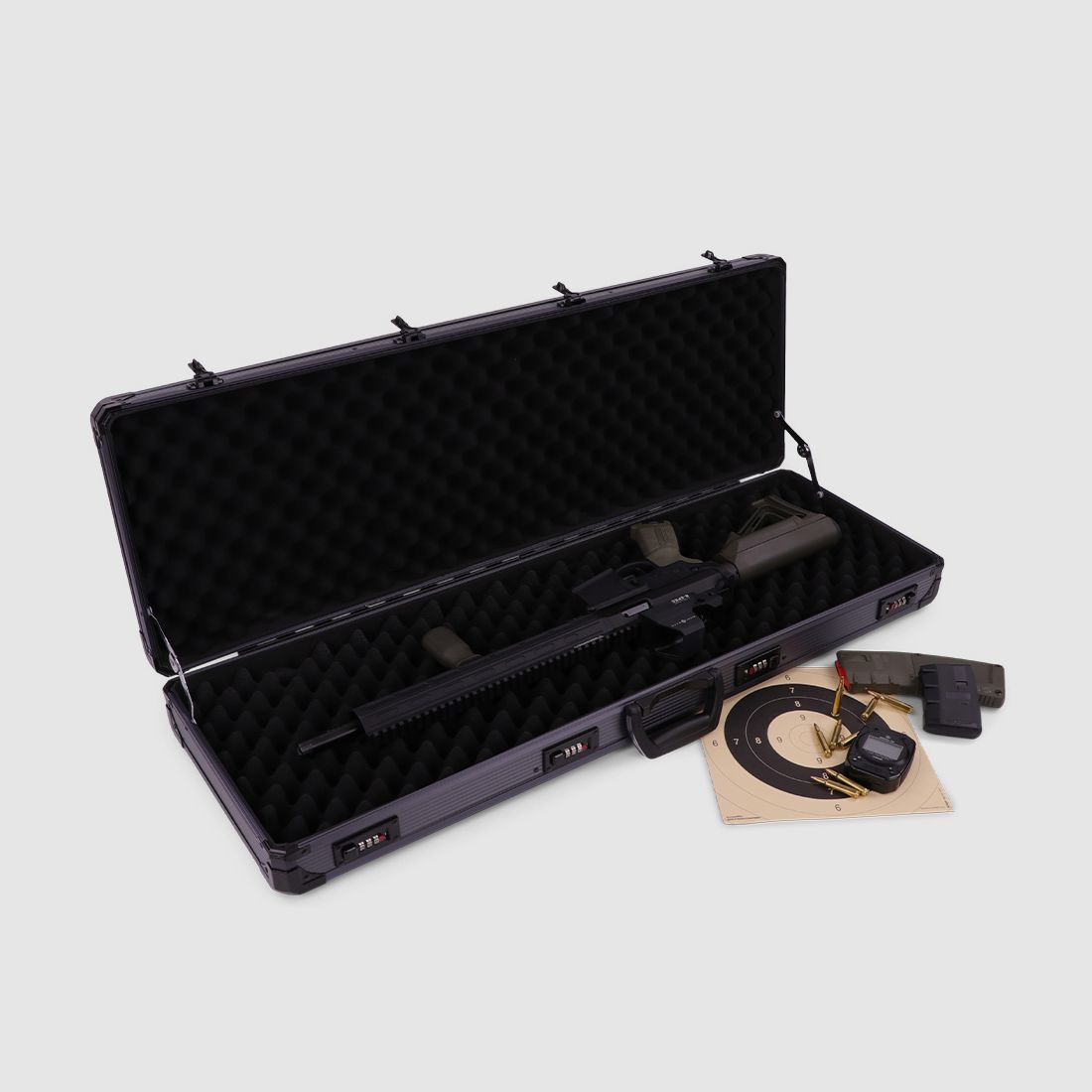 Winter Gewehrkoffer W13 – 93 cm Innenlänge – 1 Langwaffe – 4 Zahlenschlösser – Noppen (Grey)