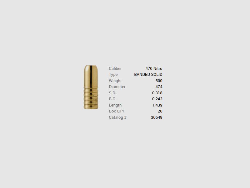 Barnes Geschoss .474 / 12,00mm 500GR Banded Solid 20 Stück