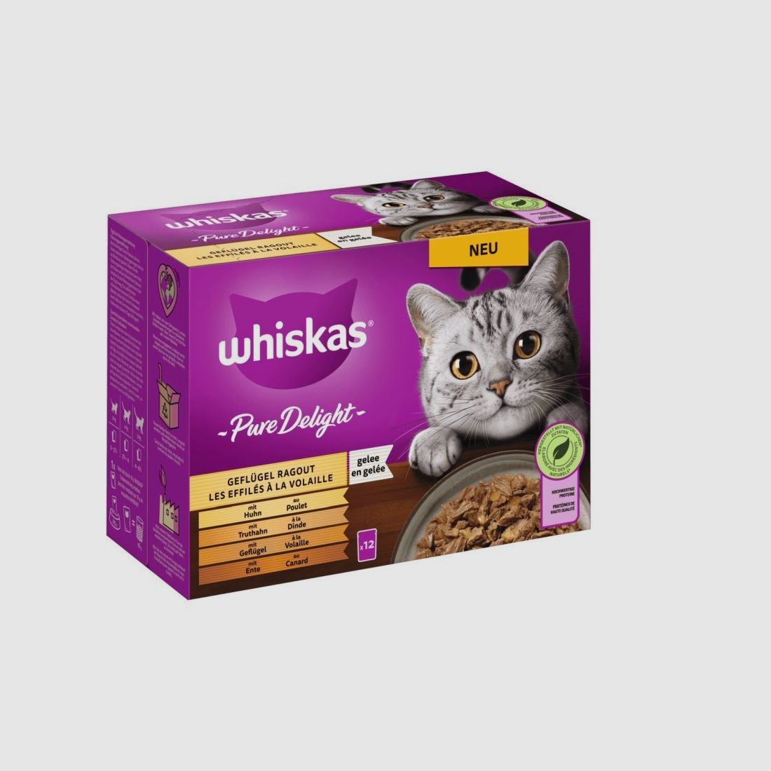 Whiskas Katzen Nassfutter Portionsbeutel in Gelee Multipack Pure Delight Geflügel Ragout 12 x 85 g