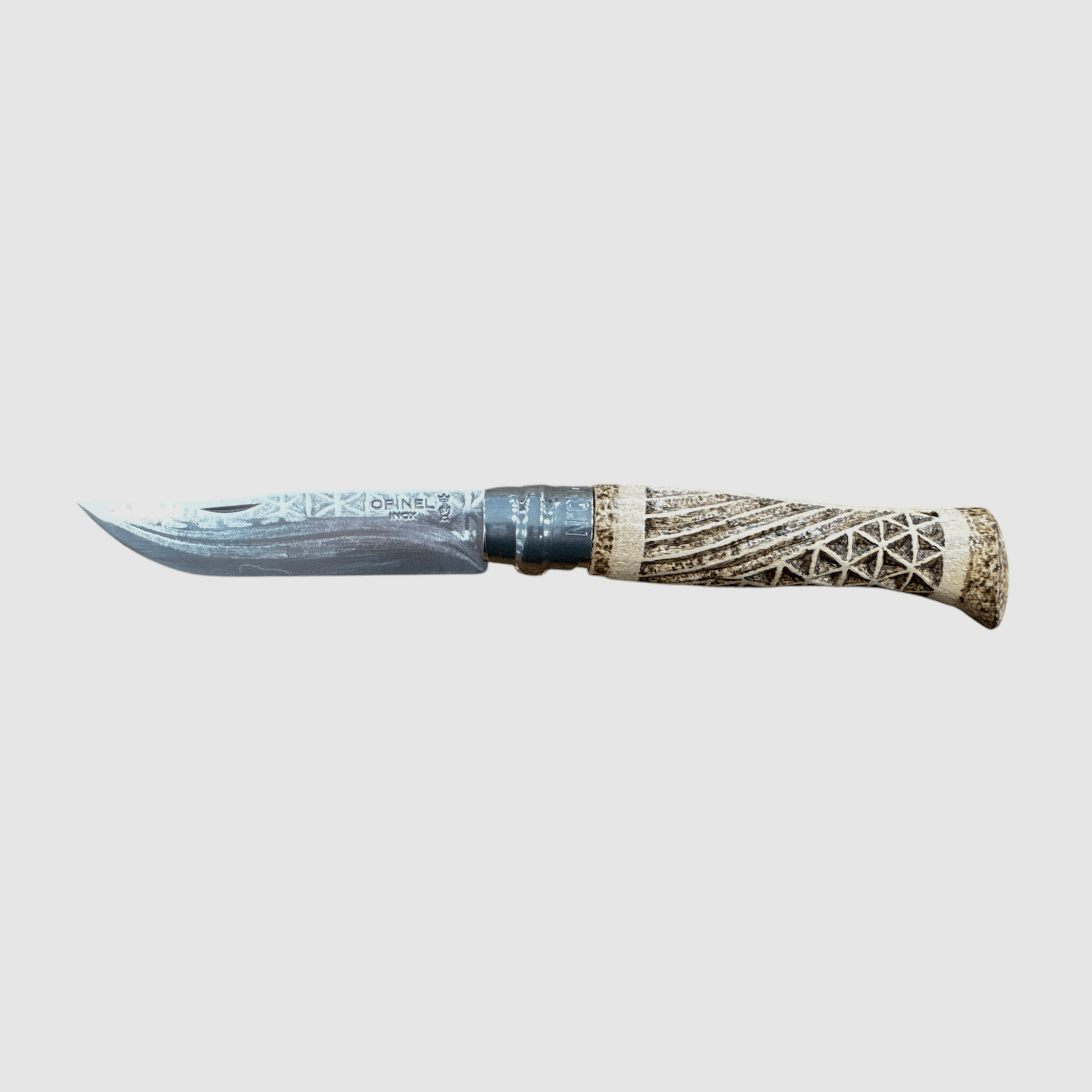 KNIFE – OPINEL – N.9 INOX HANDMADE WITH DOUBLE CARVING + PYROGRAPHY, image 1 of 4