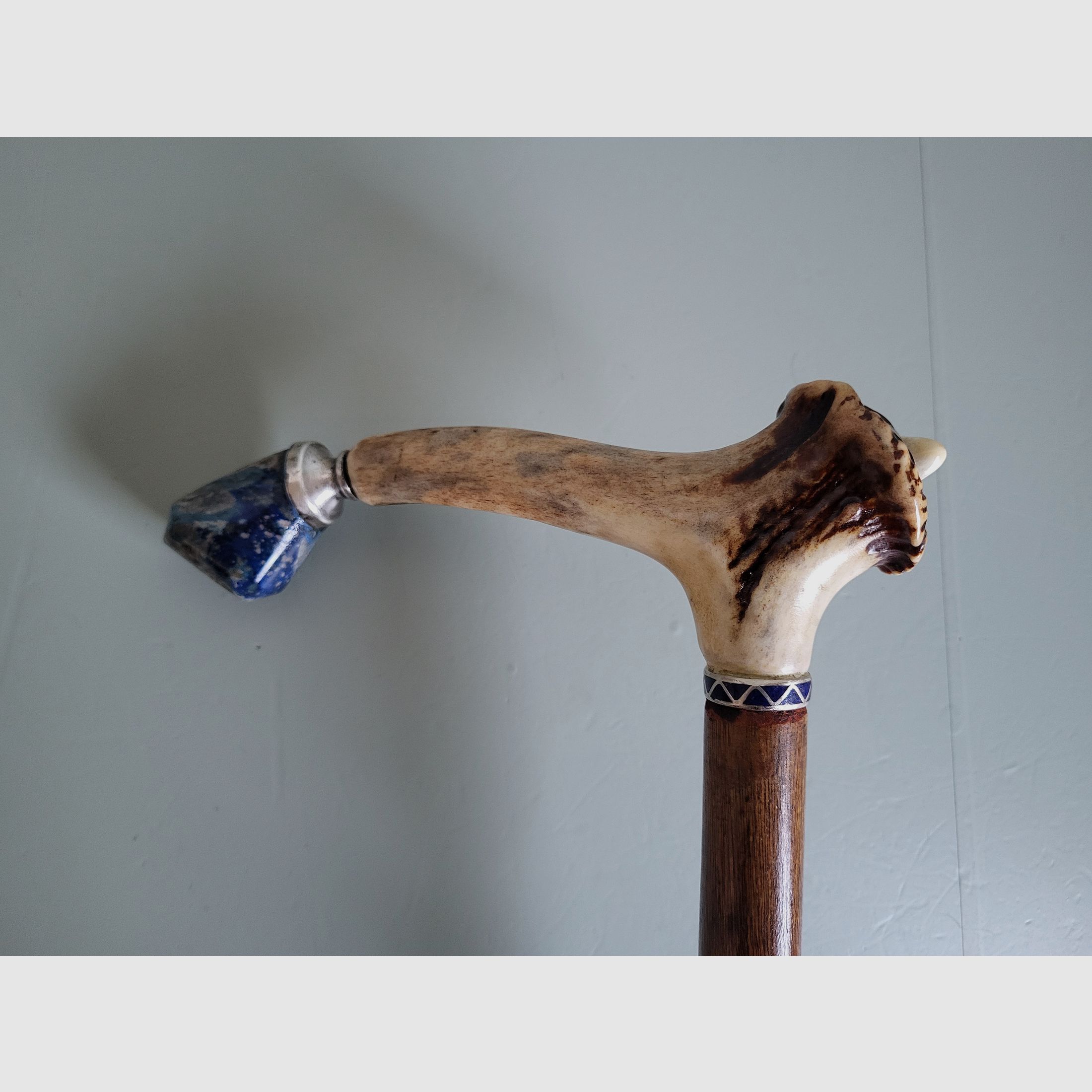Bâton de marche de chasseur - 900 argent - Schariwari - lapis-lazuli - années 1940