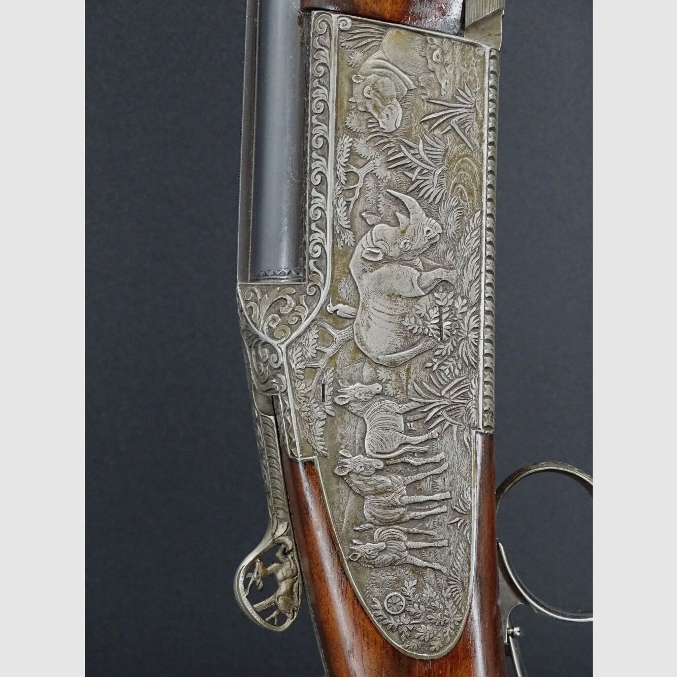 Rifle doble Mischitz grabado rinoceronte bisonte guepardo calibre 9,3x74R liquidación de colección