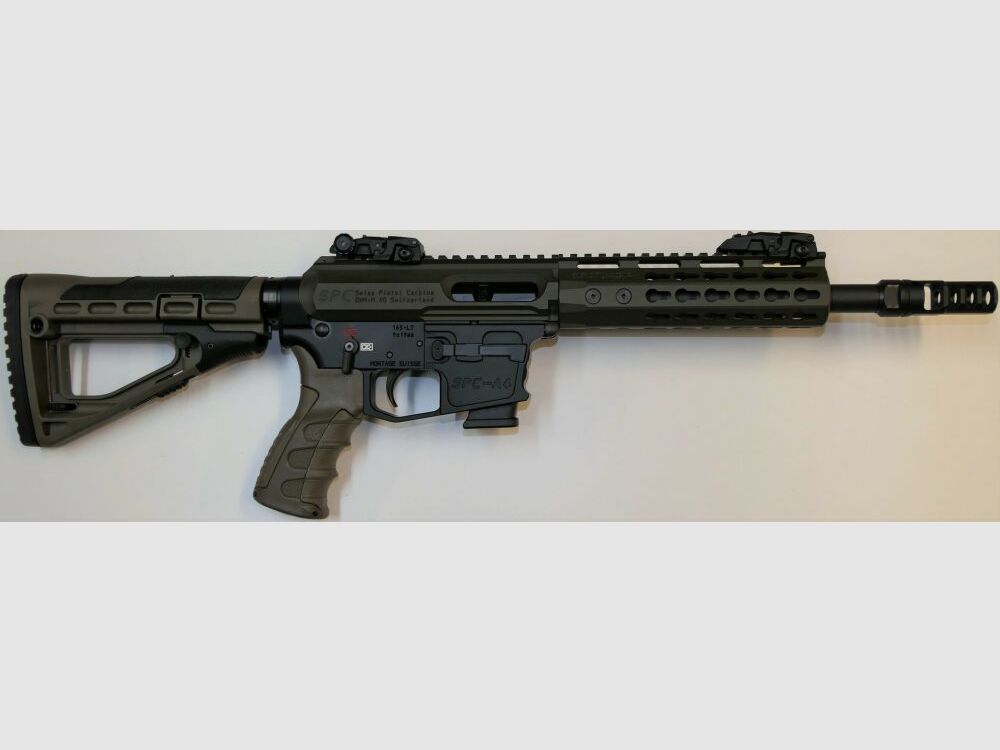 GWMH Selbstladebüchse GWMH SPC-HUNTER A4 10" (SWISS PISTOL CARBINE) OD-GREEN Kal.9x19 AR15 Glock Magazin