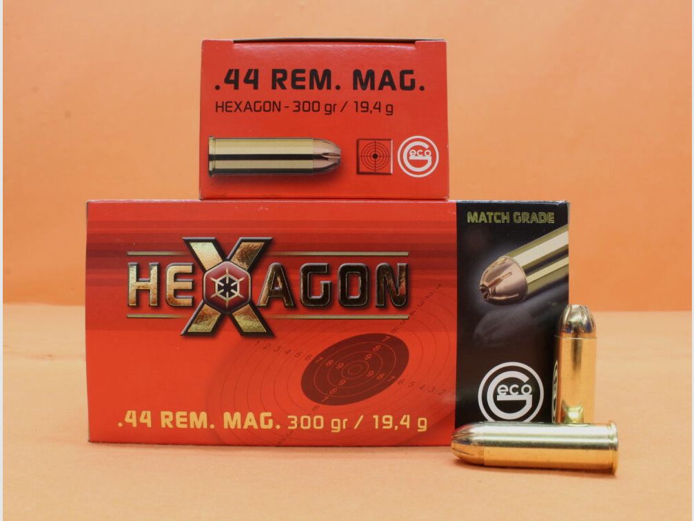 GECO Patrone .44RemMag GECO 300grs HEXAGON (2408124) VE 50 Patronen/ 19,4g Hohlspitz-Scheibengeschoß