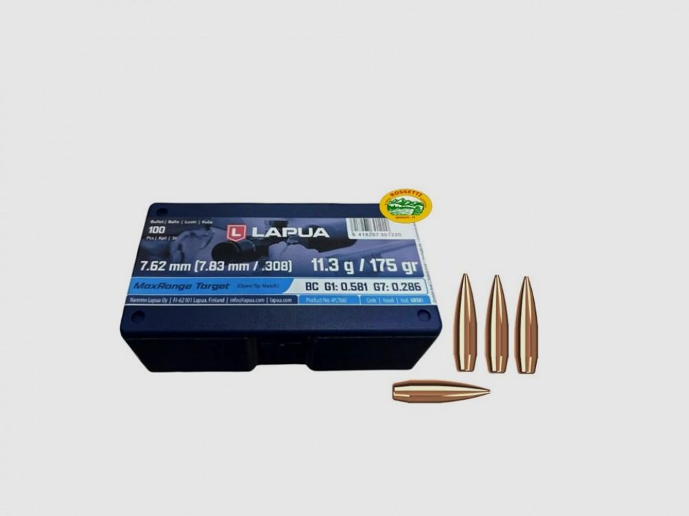 LAPUA Geschosse 308 OTM MAXRT 175 gr. Max Range Target 4PL7080