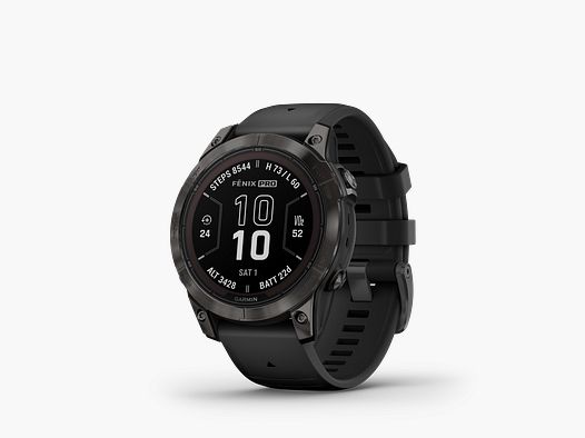 Garmin fēnix® 7 Pro – Sapphire Solar Edition, Schwarz/Carbongrau Titan DLC mit QuickFit®-Silikon-Armband 22 mm