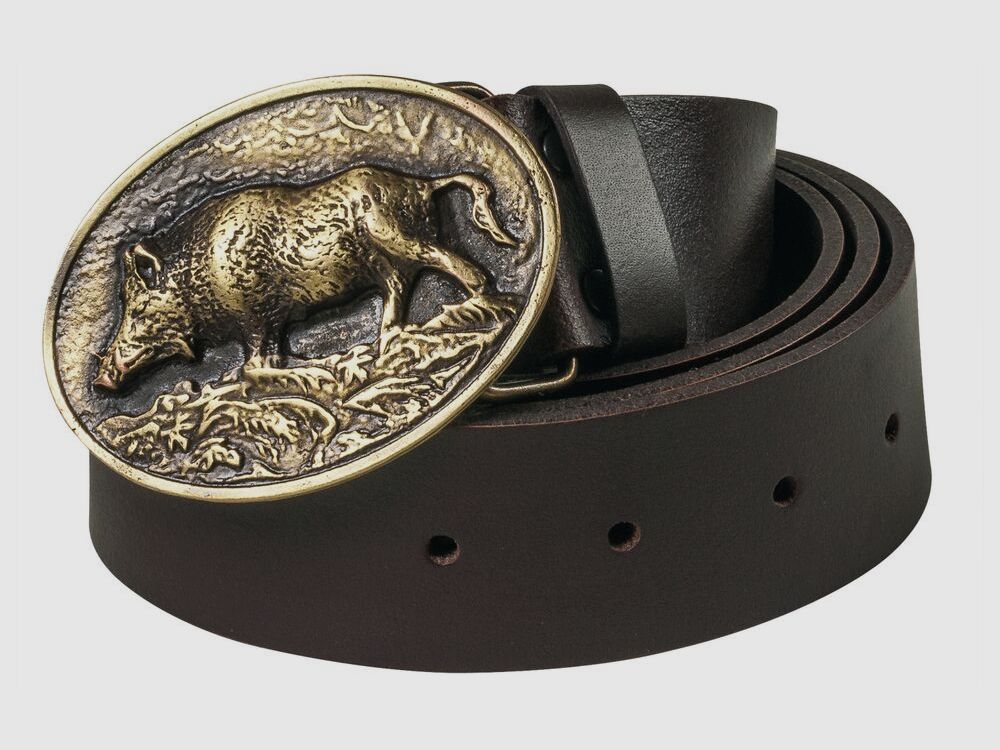 Leather belt with decorative metal buckle – boar