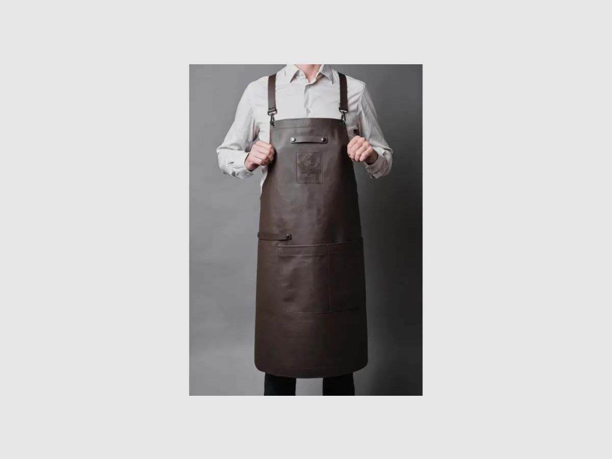 Koch- & Grillschürze, strapazierfähig und robust aus Rindleder Farbe braun