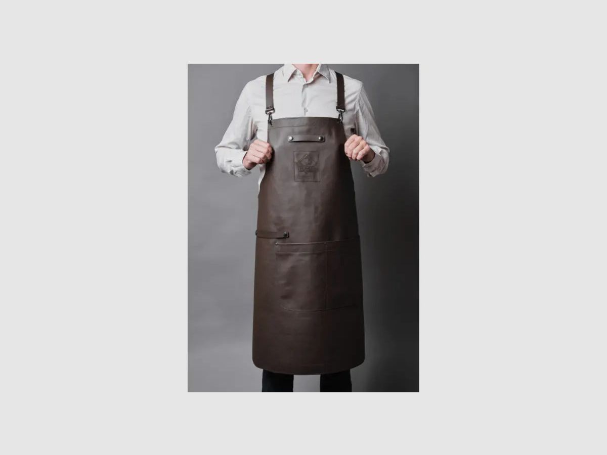 Koch- & Grillschürze, strapazierfähig und robust aus Rindleder Farbe braun