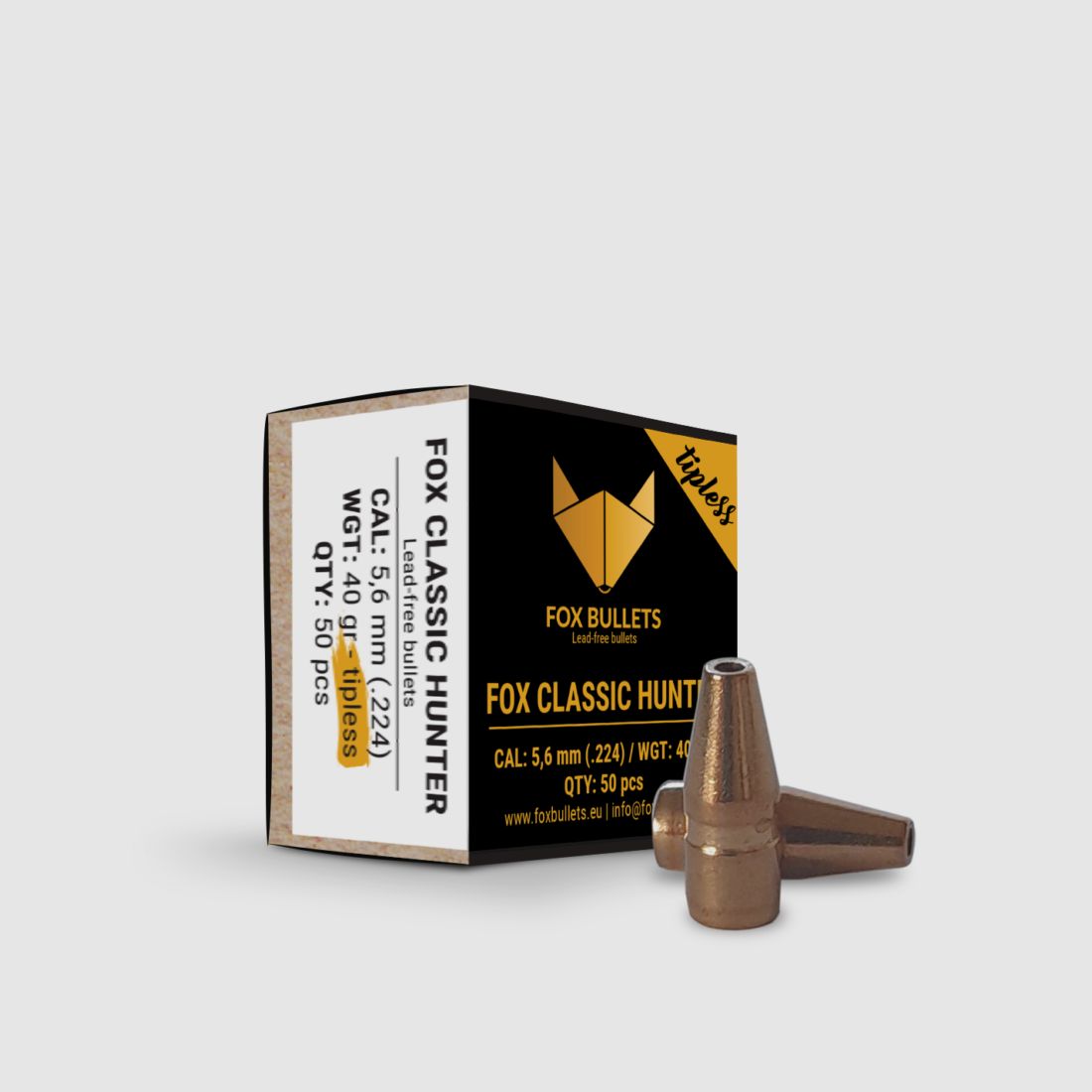 Fox Bullets Classic Hunter Tipless .224 2,6 g / 40 gr balles sans plomb – 50 pièces