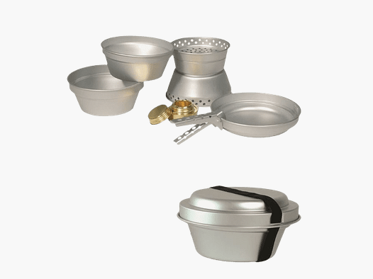 Juego de cocina MIL-TEC de aluminio - 2 ollas 1 sartén 1 estufa