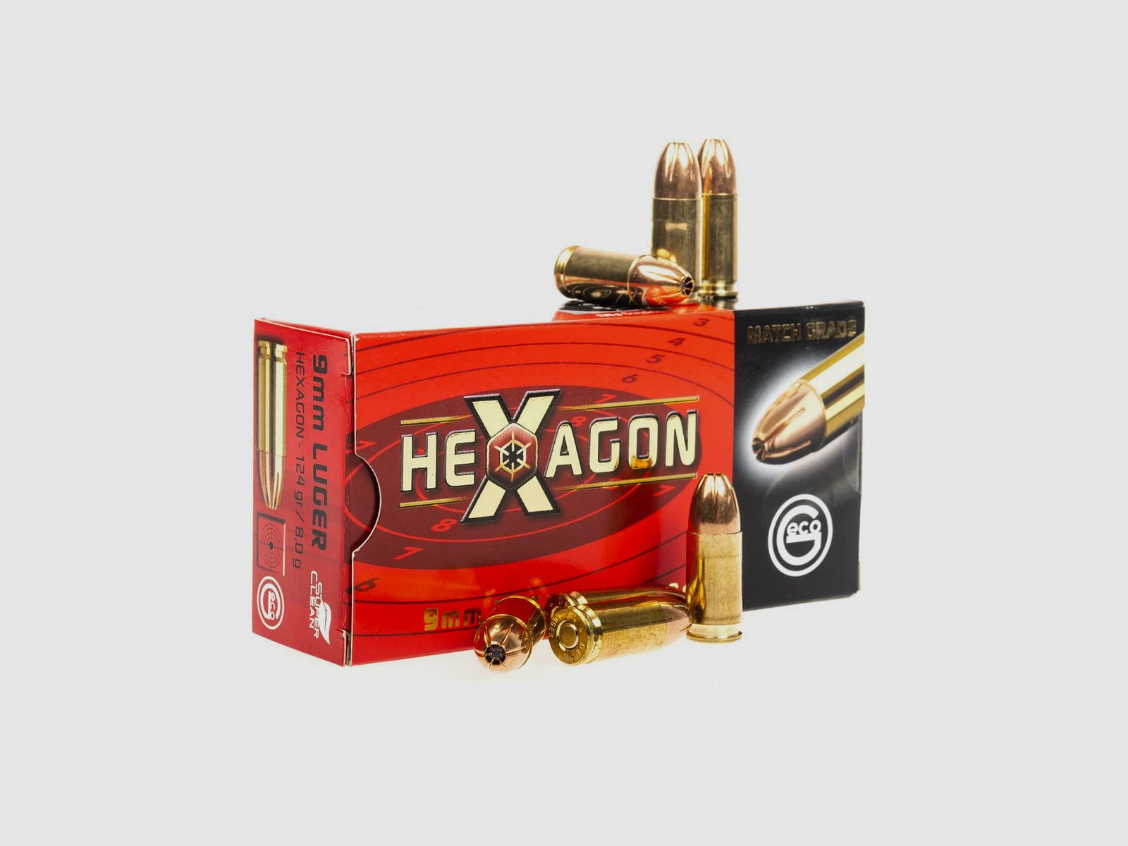50 Patronen GECO Kal. 9 mm Hexagon 124gr