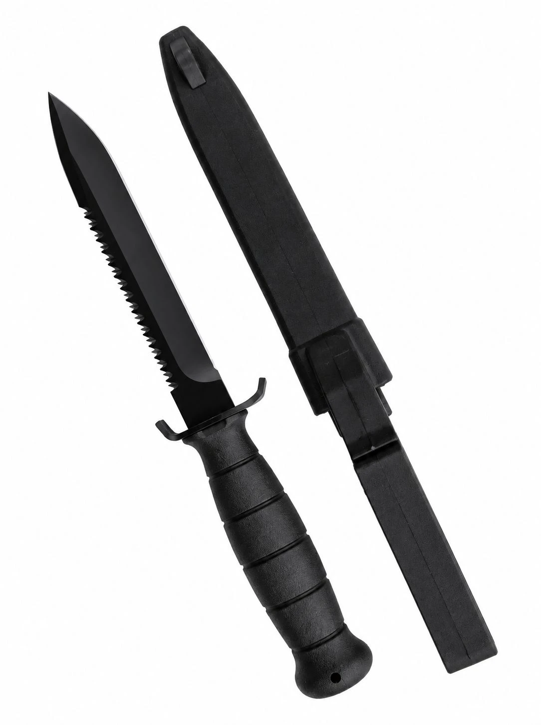 Foxter Militärmesser, Survivalmesser mit gezahnter Klinge – schwarz