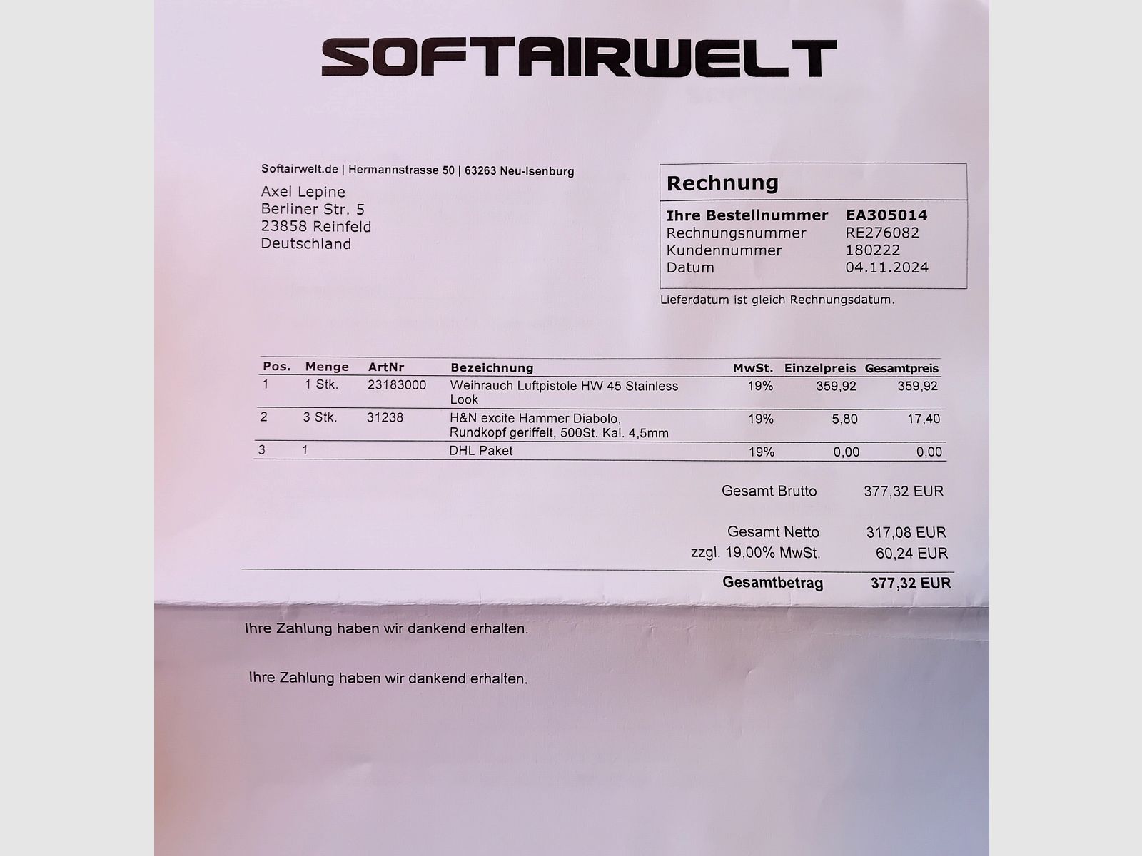 Air pistol Weihrauch HW45 with scope 2x20 and a lot of accessories purchase 11/2024