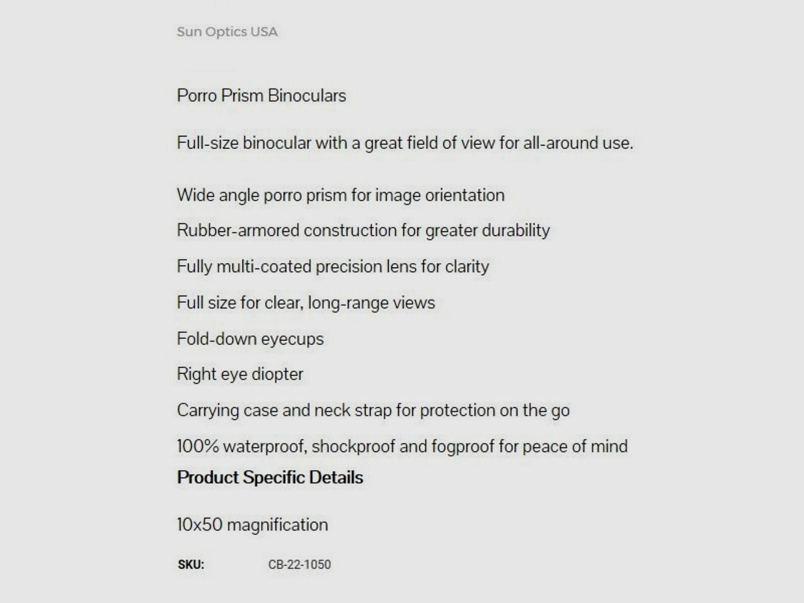 Sun Optics USA Fernglas 10x50 Porro schwarz