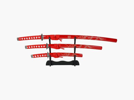 3x Samuraischwert Garnitur Red Dragon Set