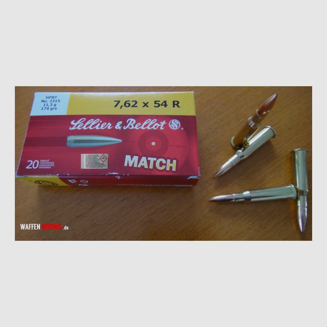 Sellier & Bellot 20 cartouches : Sellier & Bellot, 7,62x54R avec projectile Sierra Match King