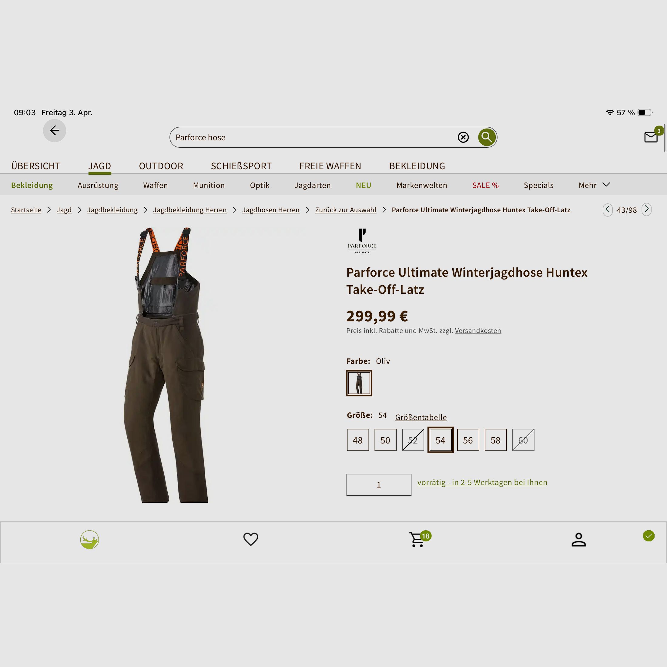 Parforce Ultimate HunTEX Winter Thermo Hose 52/L - Latz mit Hosenträger 