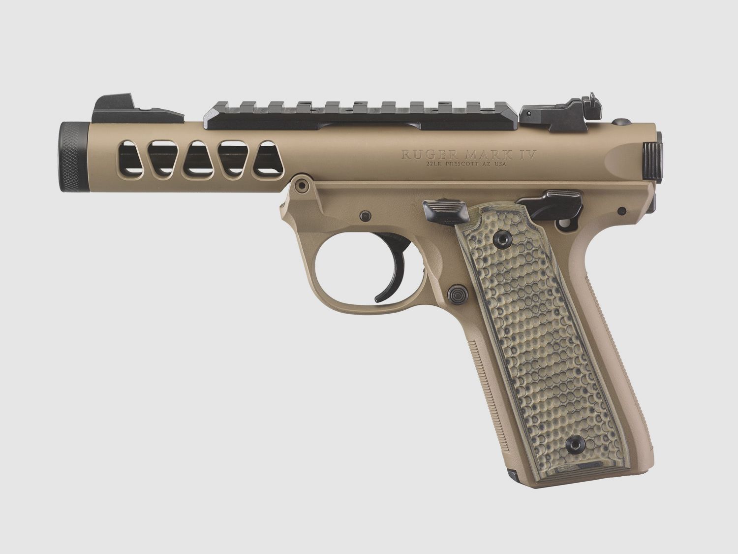 Ruger Mark IV 22/45 Lite .22 LR, 4,40" 1/2"x28, Picatinny, verstelbare kim, FDE Cerakote, afbeelding 2 van 5