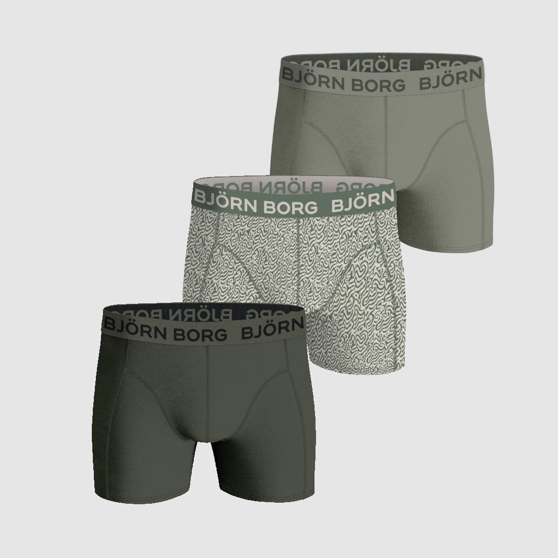 Björn Borg Boxershorts 3er-Pack Grün/Druck/Khaki - XL