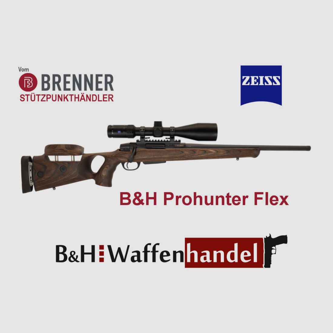 Brenner Komplettpaket: BR20 B&H Prohunter Flex Lochschaft mit Zeiss V4 fertig montiert
