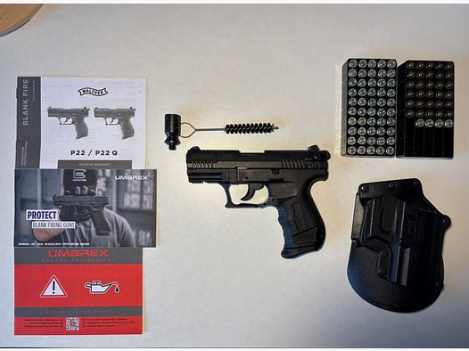 Walther P22 Ready Schreckschuss Pistole 9mm P.A.K. schwarz inkl. Holster und 84 Platzpatronen