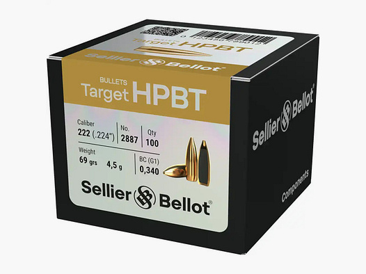 SELLIER & BELLOT TARGET GESCHOSSE .224 / .223REM - HPBT - 4,5 G / 69 GRS - 100 STÜCK