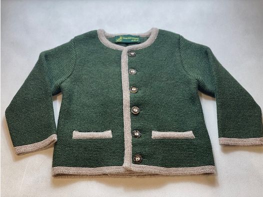 Kinder Strickjacke mit Falte Merinowolle in Grün/Beige