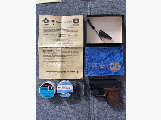 Pistola a salve Röhm RG 3S (6mm Flobert, PTB 32-61) – Set con OVP, accessori & munizioni