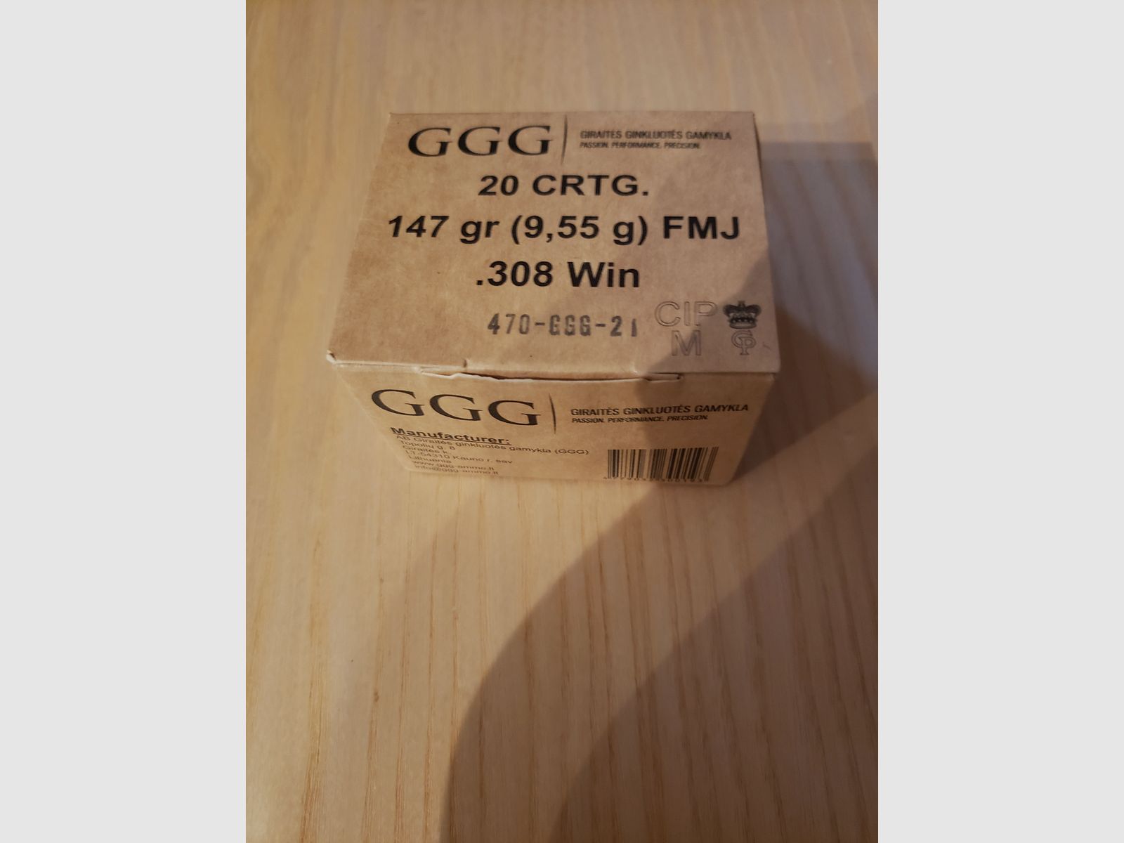 GGG .308win FMJ 147 gr / 9,55 g Trainingsmunition, nur Abholung