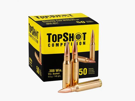 TOPSHOT 308win Vollmantel Boattail 148grains 50x Patronen im Karton