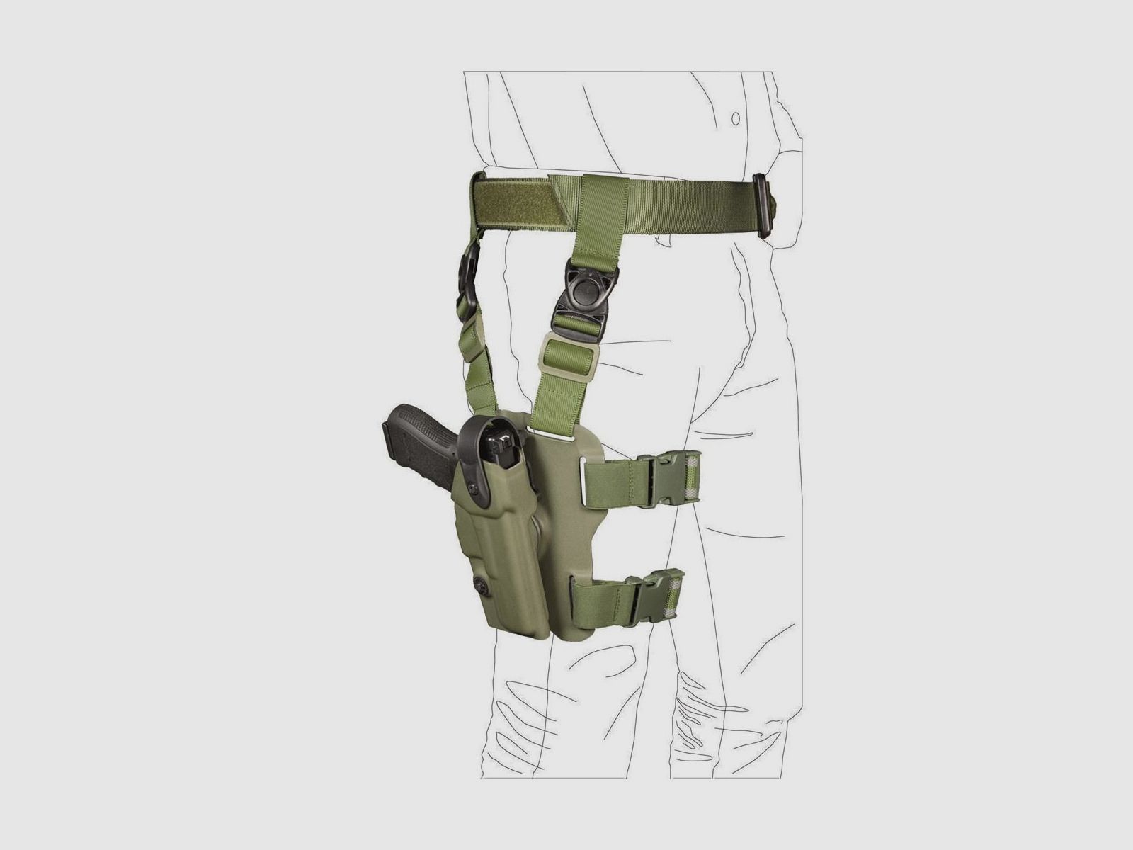Taktisches Oberschenkelholster "LAND" mit Sicherheitslevel I H&K USP Compact / P2000-Schwarz-Rechtshänder